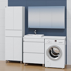 СанТа Мебель для ванной под стиральную машину Марс 130 L 2 ящика белая – фотография-2